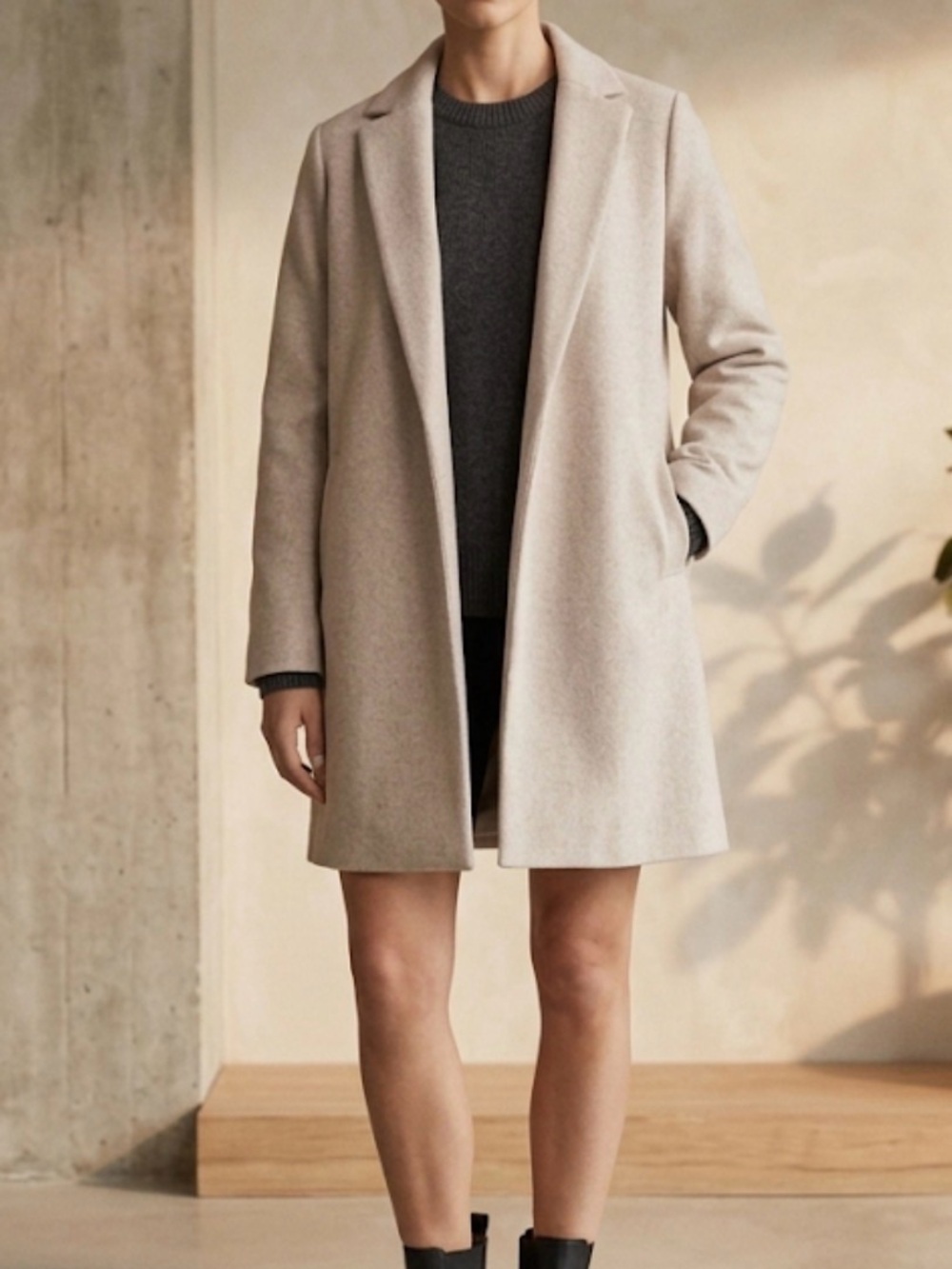 Zara Light Taupe Open-Front Long Coat